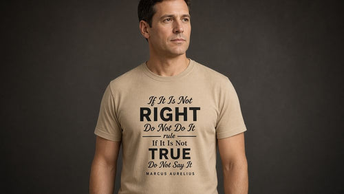 If It Is Not Right Do Not Do It Marcus Aurelius Stoic tee on model, Huskarl